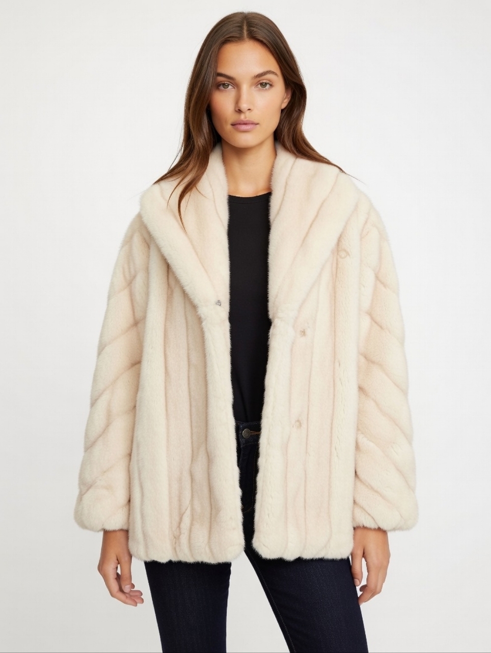 Vintage Cream Faux Fur Coat  Monterey Fashions Size 12